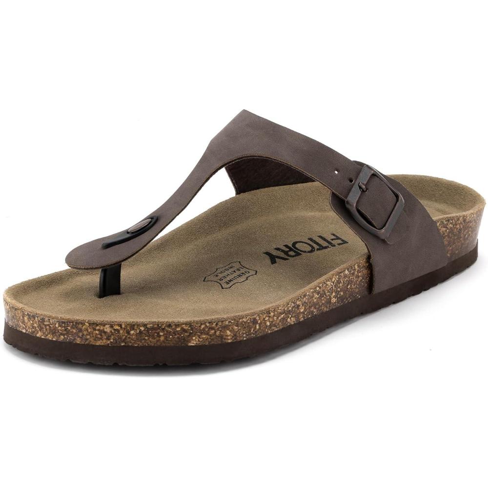 imageFITORY Mens Cork Thong Slides Sandal with Adjustable Buckle Straps Size 7135