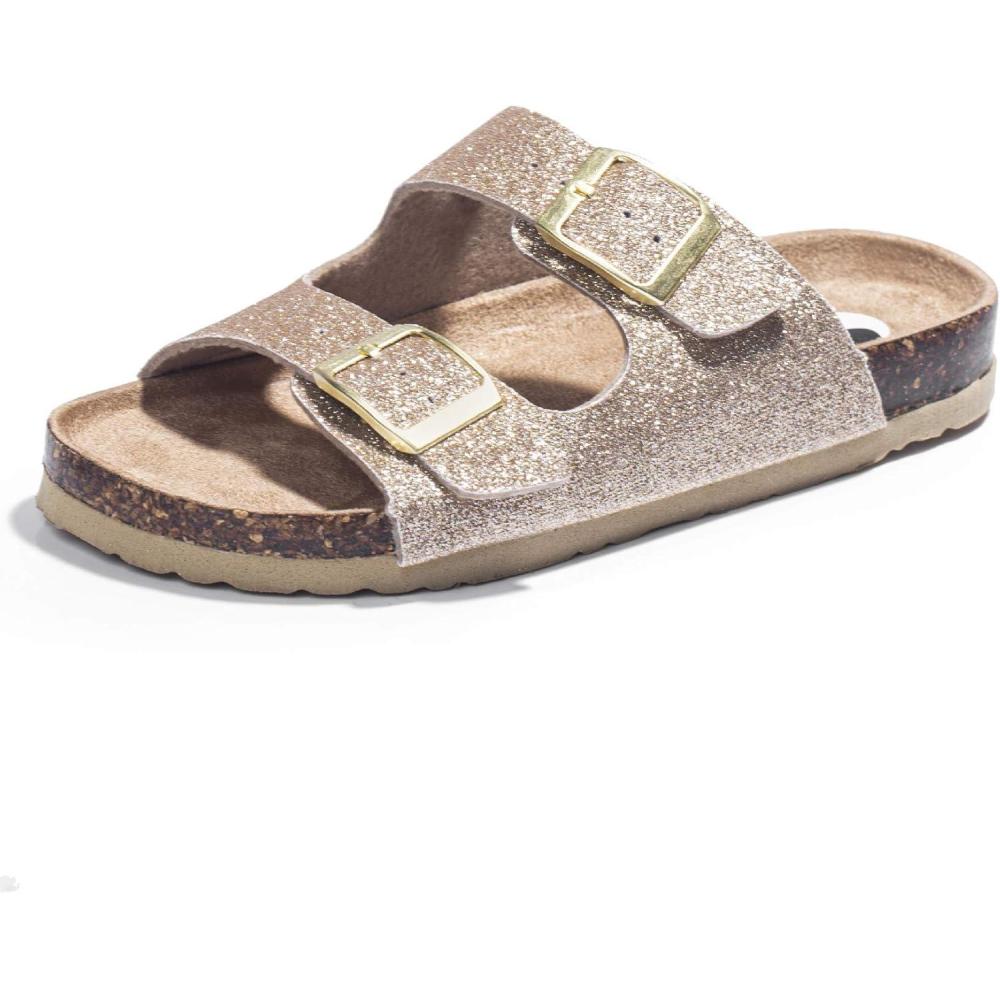 imageFITORY Boys Girls Glitter Slide Sandals Cork Slipper with Adjustable Straps for Little KidBig KidMagic Gold