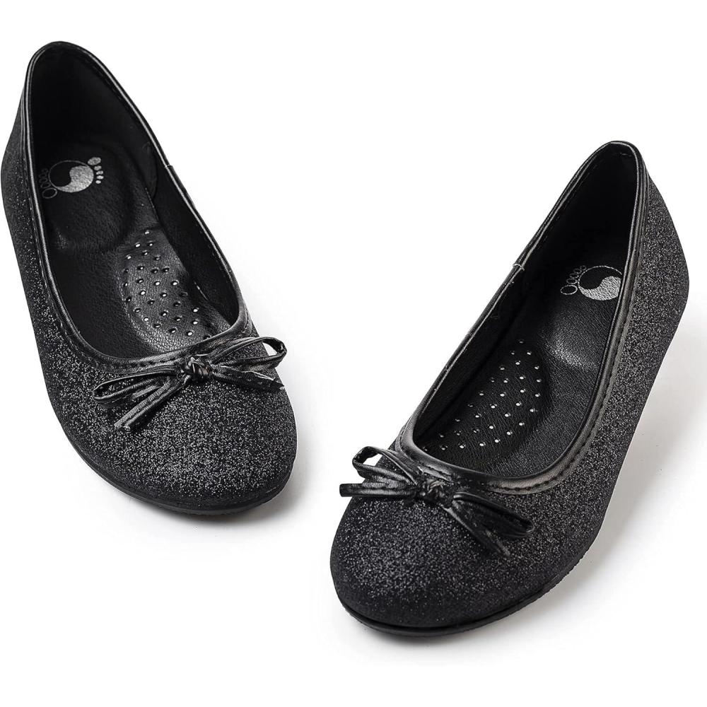 imageFITORY Girls Dress Shoes Glitter Mary Jane Ballet Flats Slip on with Bow for Little Kid Black Size 1351