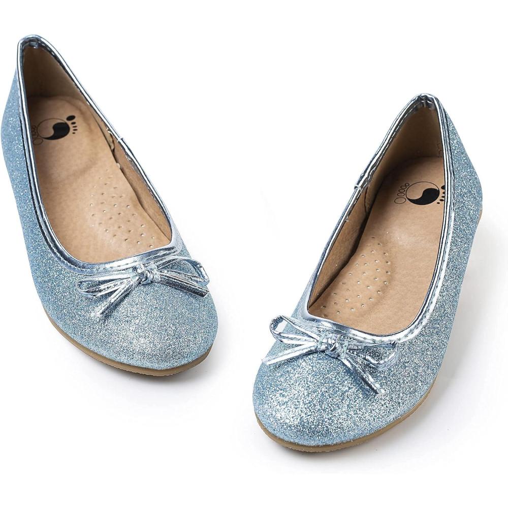 imageFITORY Girls Dress Shoes Glitter Mary Jane Ballet Flats Slip on with Bow for Little Kid Blue Size 1351
