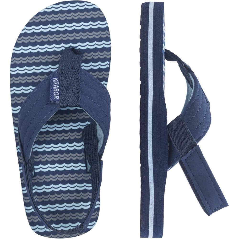 imageFITORY Kids Flip Flops Boys Sandals Slides with Back Strap for Beach Navy Blue Size 131