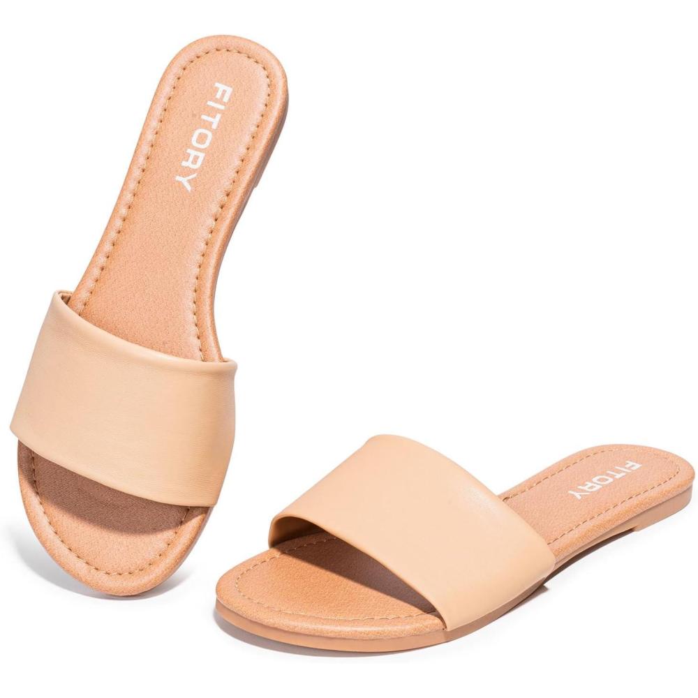 imageFITORY Womens Slide Sandals Fashion Square Open Toe with Cushioned Footbed Slippers for Beach SizeCamelround