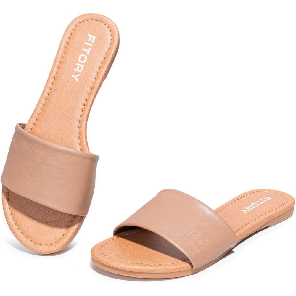 imageFITORY Womens Slide Sandals Fashion Square Open Toe with Cushioned Footbed Slippers for Beach SizeNuderound