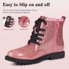 FITORY Girls/Boys Ankle Combat Boots with Side Zipper and Lace-Up, Waterproof Glitter Style, Easy On/Off Sparkle Shoes for Toddler/Little Kid/Big Kid(Hot Pink)