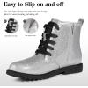 FITORY Girls/Boys Ankle Combat Boots with Side Zipper and Lace-Up, Waterproof Glitter Style, Easy On/Off Sparkle Shoes for Toddler/Little Kid/Big Kid(Silver)
