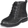 FITORY Girls/Boys Ankle Combat Boots with Side Zipper and Lace-Up, Waterproof Glitter Style, Easy On/Off Sparkle Shoes for Toddler/Little Kid/Big Kid(Black Gypsophila)