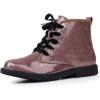 FITORY Girls/Boys Ankle Combat Boots with Side Zipper and Lace-Up, Waterproof Glitter Style, Easy On/Off Sparkle Shoes for Toddler/Little Kid/Big Kid(Brown Gypsophila)