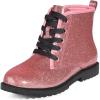 FITORY Girls/Boys Ankle Combat Boots with Side Zipper and Lace-Up, Waterproof Glitter Style, Easy On/Off Sparkle Shoes for Toddler/Little Kid/Big Kid(Hot Pink)