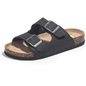 FITORY Boys Girls Glitter Slide Sandals, Cork Slipper with Adjustable Straps for Little Kid/Big Kid(Black)