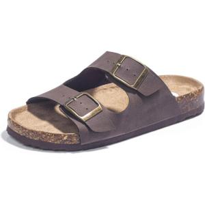 FITORY Boys Girls Glitter Slide Sandals, Cork Slipper with Adjustable Straps for Little Kid/Big Kid(Brown)