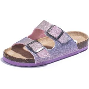 FITORY Boys Girls Glitter Slide Sandals, Cork Slipper with Adjustable Straps for Little Kid/Big Kid(Magic Pink)