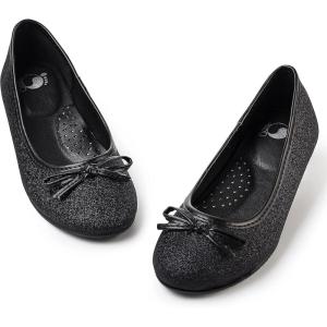 FITORY Girls Dress Shoes, Glitter Mary Jane Ballet Flats Slip on with Bow for Little Kid Black Size 13.5-1