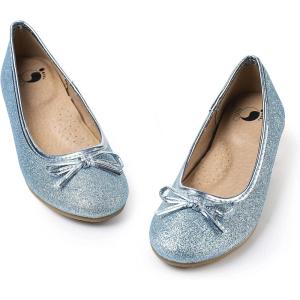 FITORY Girls Dress Shoes, Glitter Mary Jane Ballet Flats Slip on with Bow for Little Kid Blue Size 13.5-1