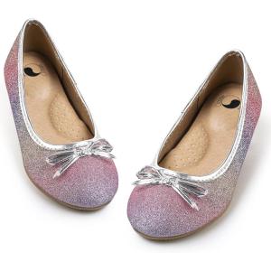 FITORY Girls Dress Shoes, Glitter Mary Jane Ballet Flats Slip on with Bow for Little Kid Pink Size 13.5-1