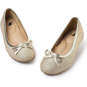 FITORY Girls Dress Shoes, Glitter Mary Jane Ballet Flats Slip on with Bow for Little Kid Rose Gold Size 13.5-1