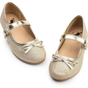 FITORY Girls Dress Shoes, Glitter Mary Jane Ballet Flats with Buckle Strap Bow for Toddler Rose Gold Size 9-10