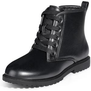 FITORY Girls/Boys Ankle Combat Boots with Side Zipper and Lace-Up, Waterproof Glitter Style, Easy On/Off Sparkle Shoes for Toddler/Little Kid/Big Kid(Black Pu)