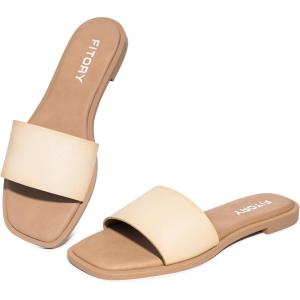 FITORY Women’s Slide Sandals Fashion Square Open Toe with Cushioned Footbed Slippers for Beach Size(Nude)