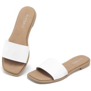 FITORY Women’s Slide Sandals Fashion Square Open Toe with Cushioned Footbed Slippers for Beach Size(White)