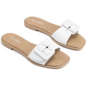 FITORY Women’s Slide Sandals Fashion Square Open Toe with Cushioned Footbed Slippers for Beach Size(White Sw25)