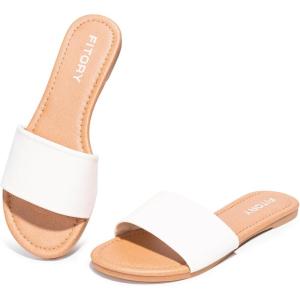 FITORY Women’s Slide Sandals Fashion Square Open Toe with Cushioned Footbed Slippers for Beach Size(White-round)