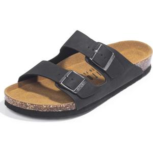 FITORY Mens Sandals, Arch Support Slides with Adjustable Buckle Straps and Cork Footbed Size 7-14.5(Black)