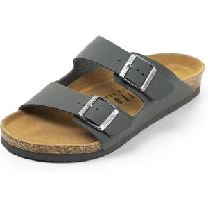 FITORY Mens Sandals, Arch Support Slides with Adjustable Buckle Straps and Cork Footbed Size 7-14.5(Dark Gray)