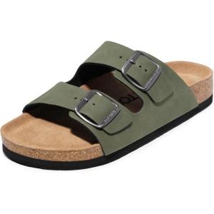 FITORY Mens Sandals, Arch Support Slides with Adjustable Buckle Straps and Cork Footbed Size 7-14.5(Green)