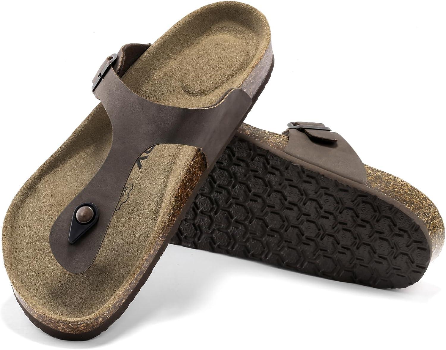 imageFITORY Mens Cork Thong Slides Sandal with Adjustable Buckle Straps Size 7135Brown