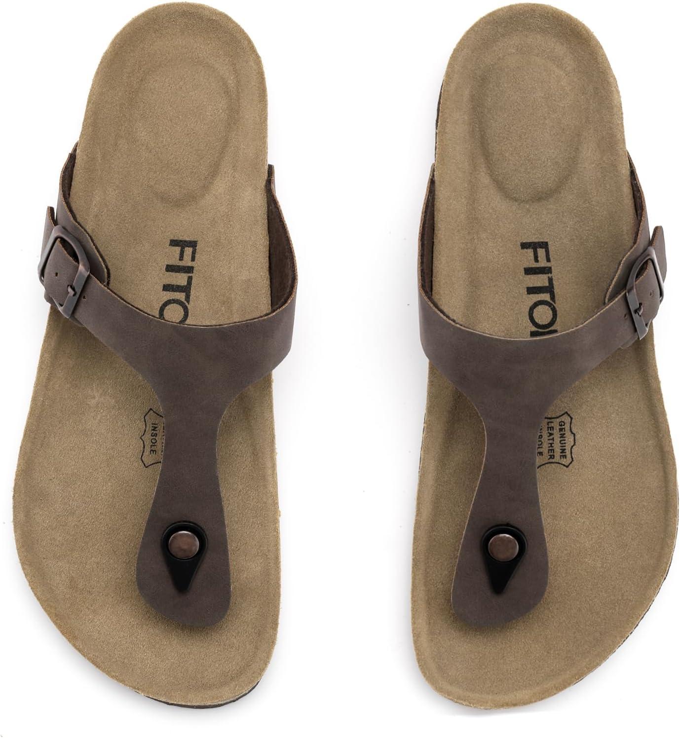 imageFITORY Mens Cork Thong Slides Sandal with Adjustable Buckle Straps Size 7135Brown