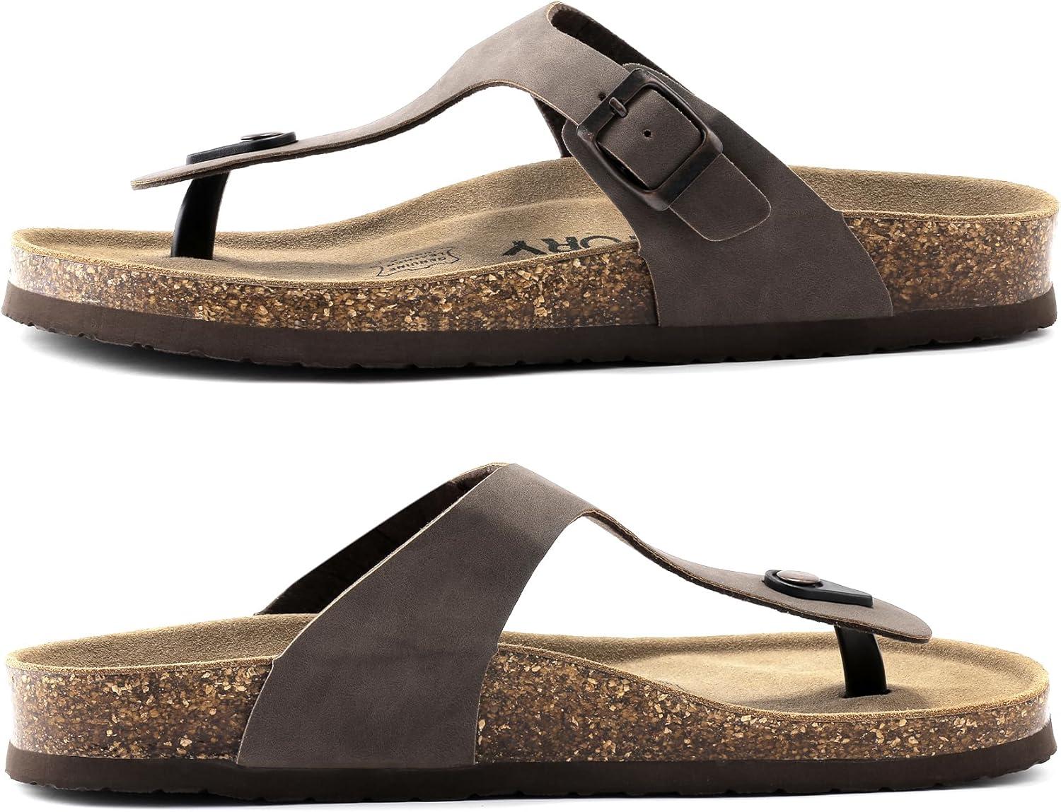 imageFITORY Mens Cork Thong Slides Sandal with Adjustable Buckle Straps Size 7135Brown