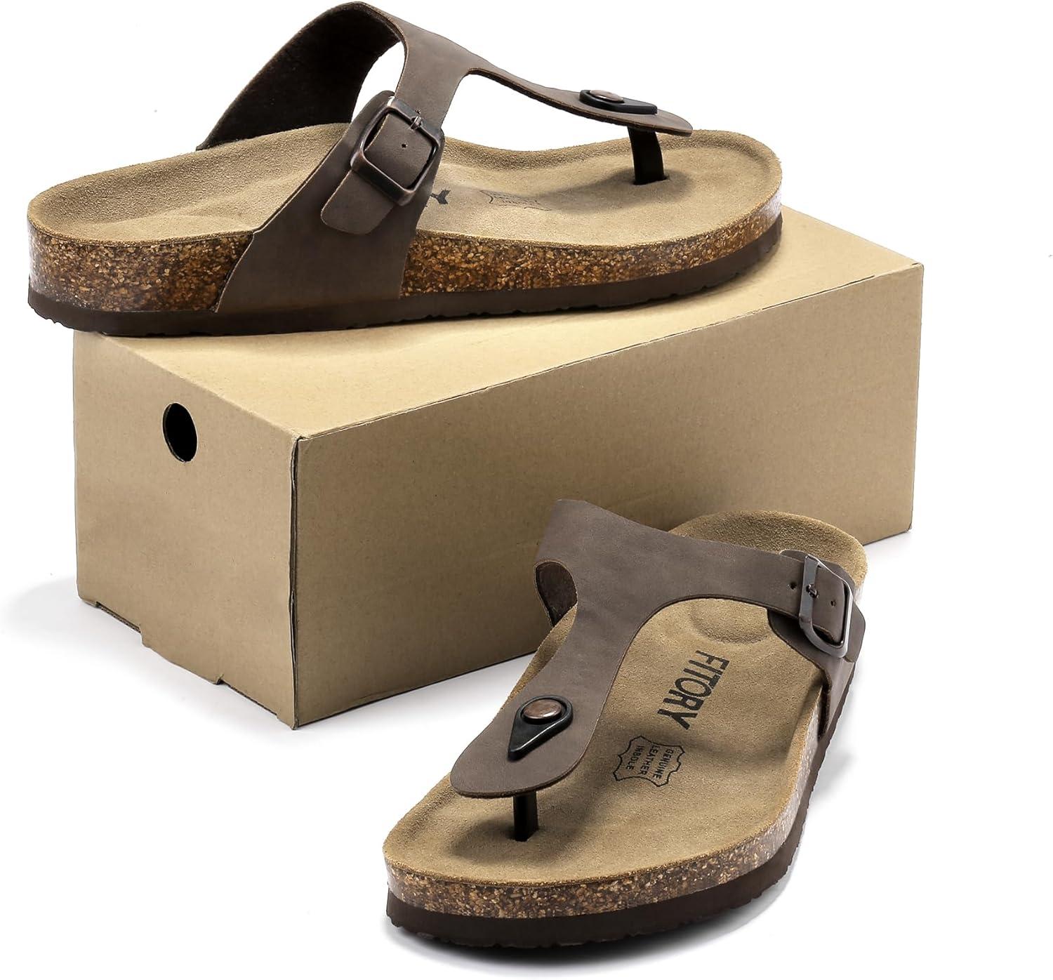 imageFITORY Mens Cork Thong Slides Sandal with Adjustable Buckle Straps Size 7135Brown