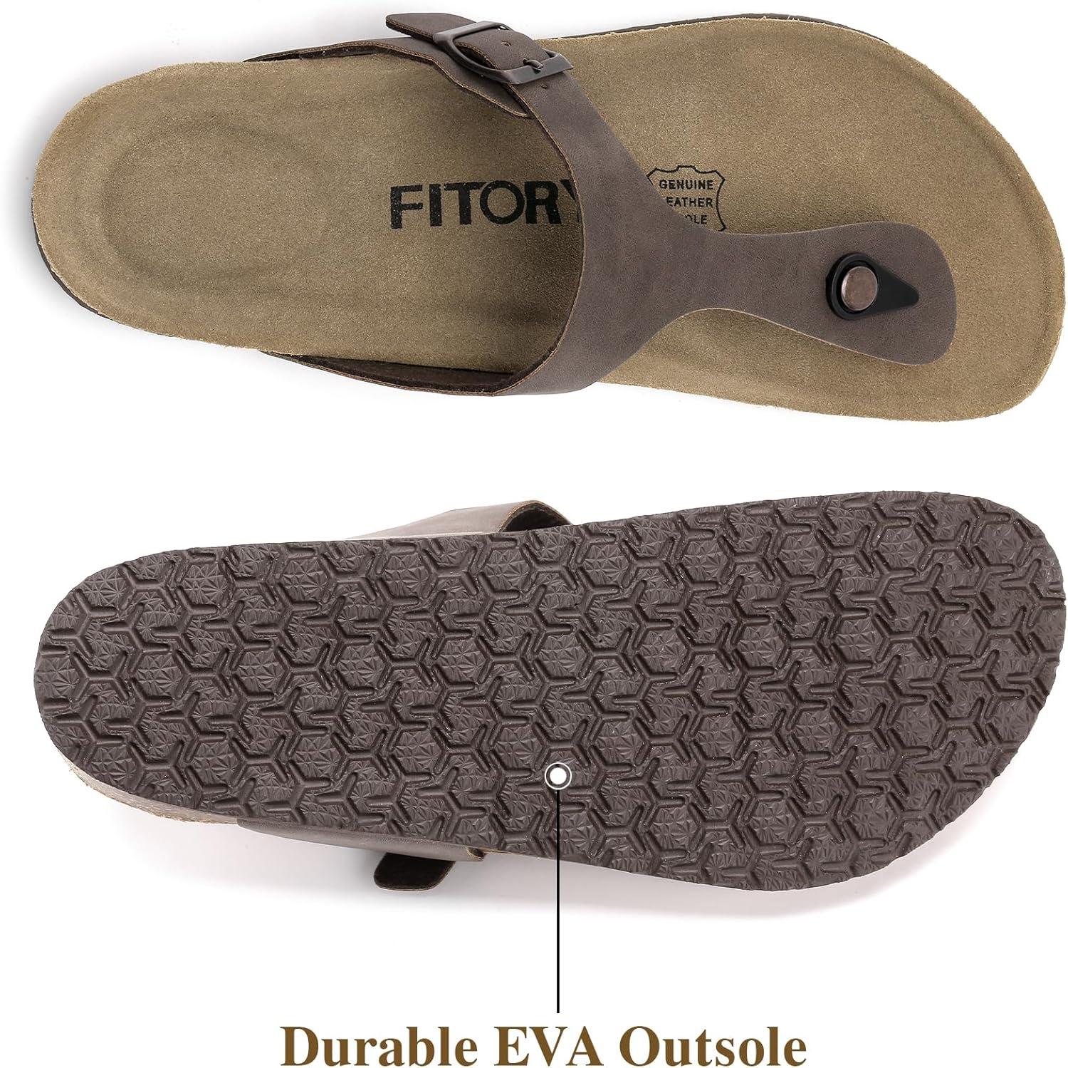 imageFITORY Mens Cork Thong Slides Sandal with Adjustable Buckle Straps Size 7135Brown