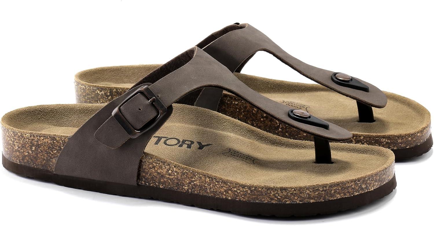 imageFITORY Mens Cork Thong Slides Sandal with Adjustable Buckle Straps Size 7135Brown