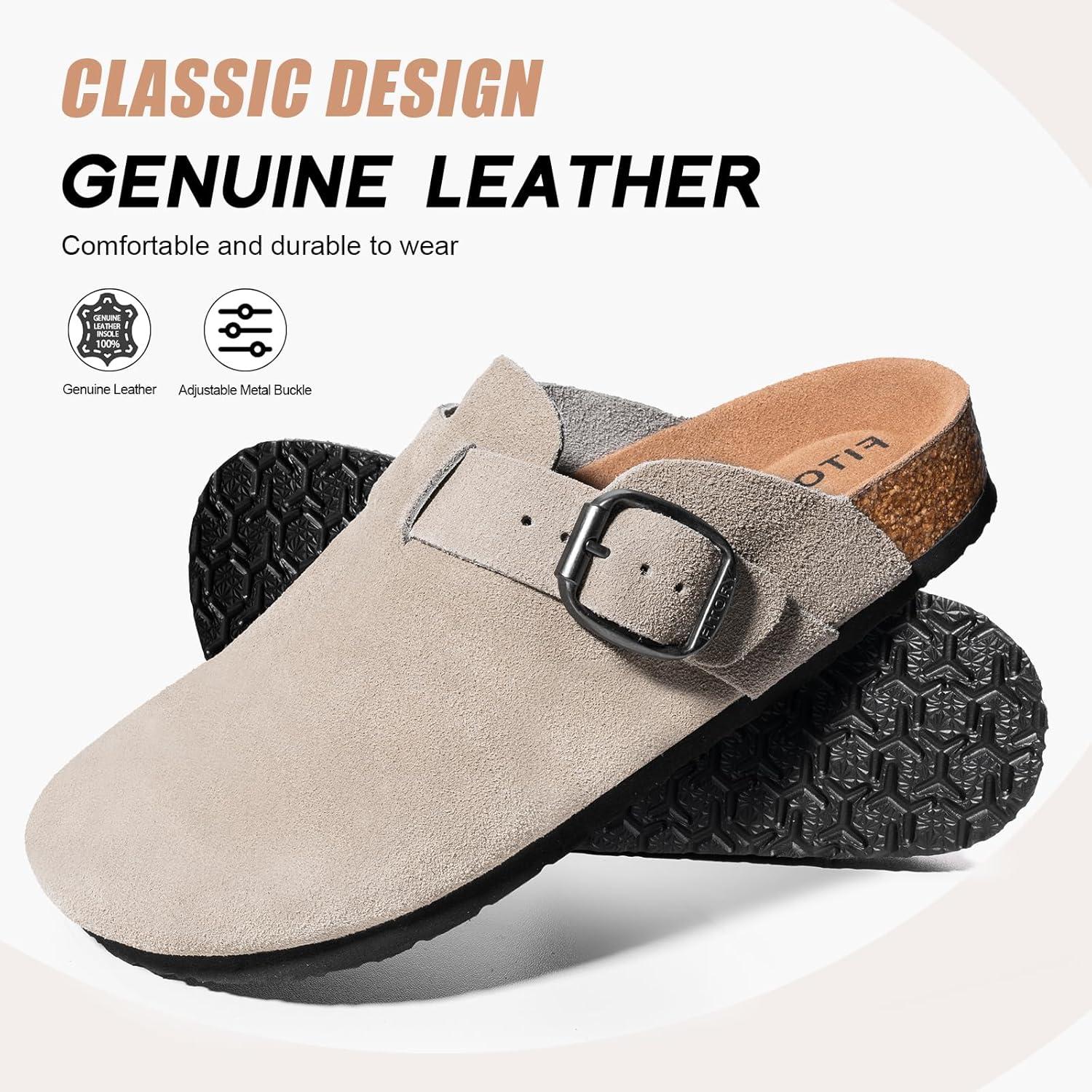 imageFITORY Mens Suede Clogs with Arch SupportLeather Cork Footed Mules Size 714