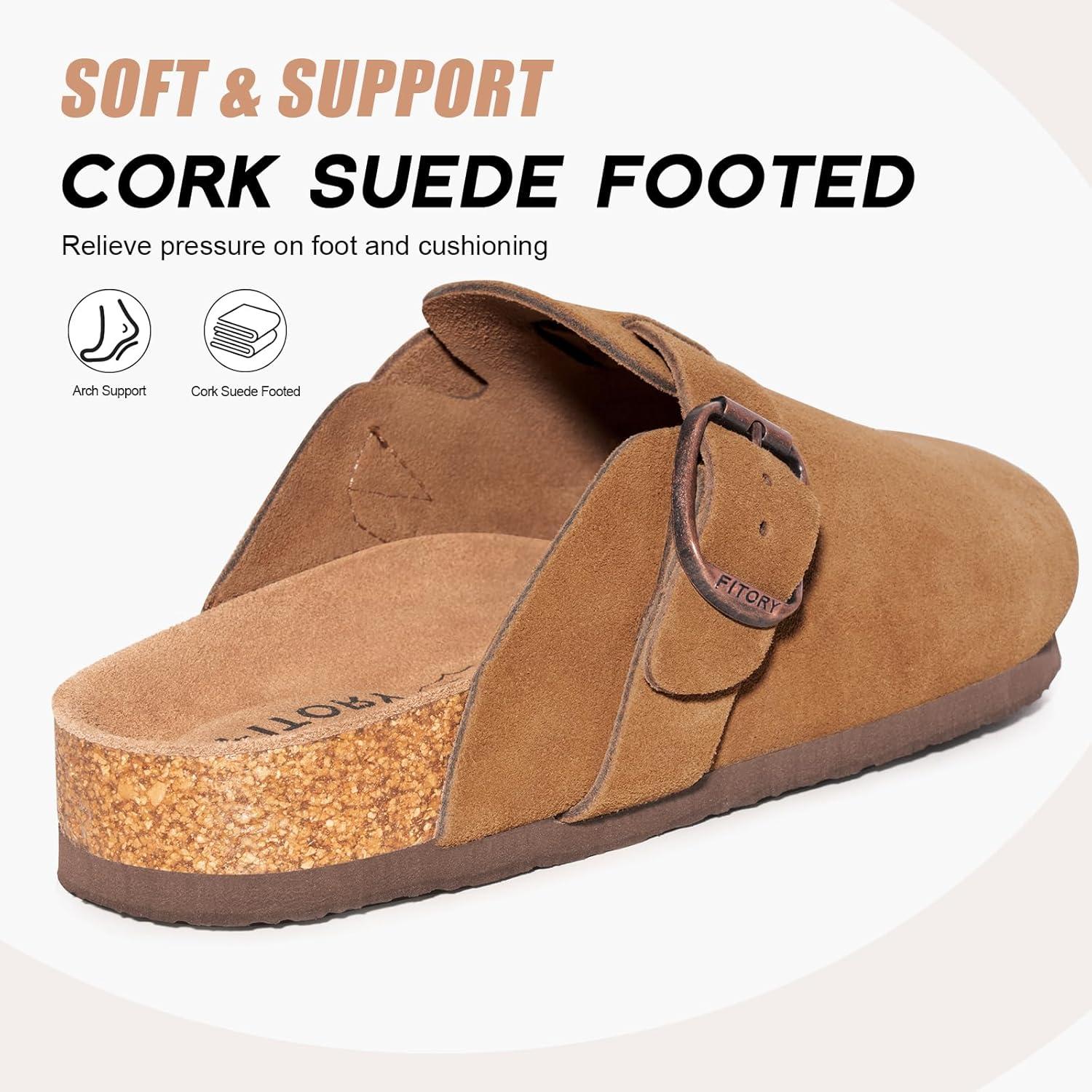 imageFITORY Mens Suede Clogs with Arch SupportLeather Cork Footed Mules Size 714Brown