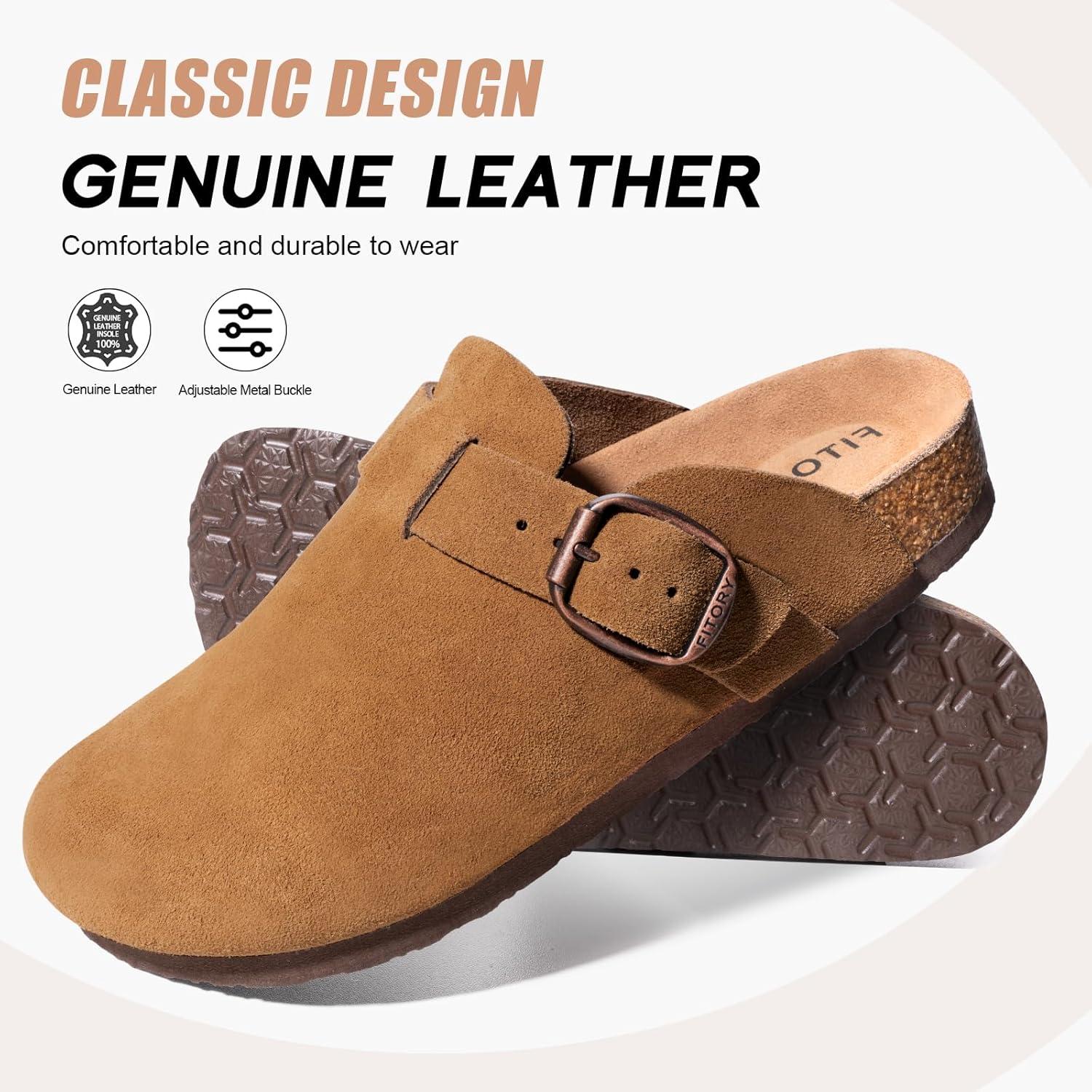 imageFITORY Mens Suede Clogs with Arch SupportLeather Cork Footed Mules Size 714Brown