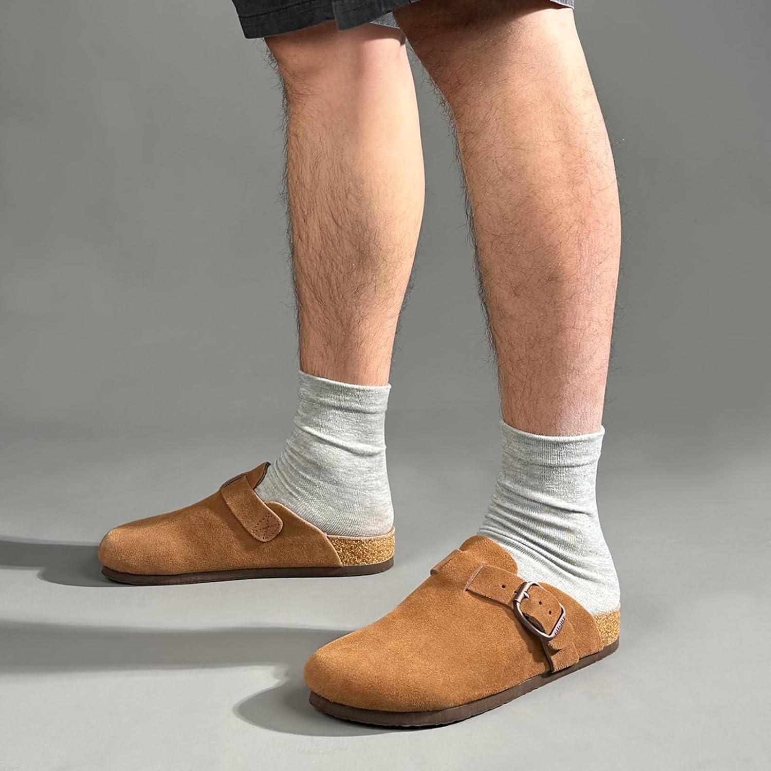 imageFITORY Mens Suede Clogs with Arch SupportLeather Cork Footed Mules Size 714Brown