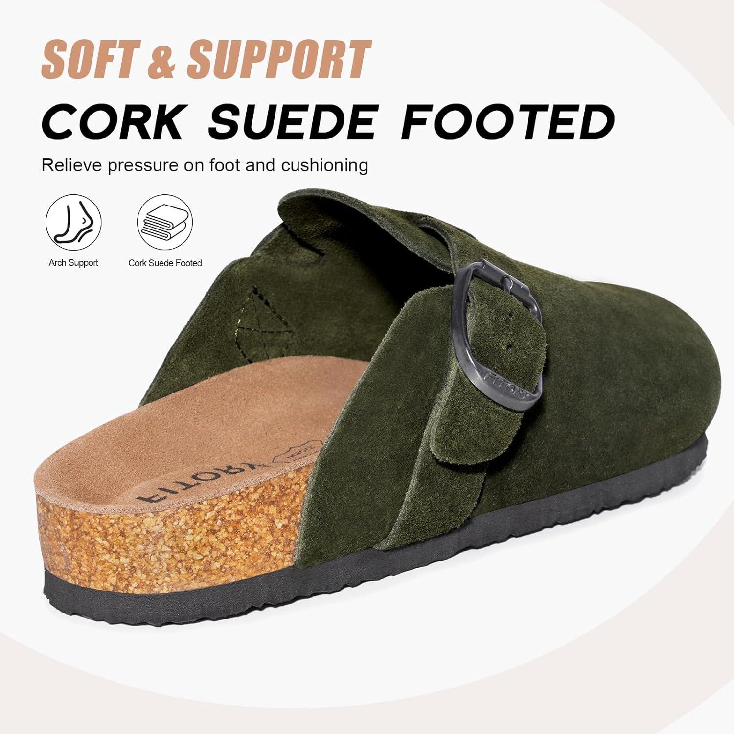 imageFITORY Mens Suede Clogs with Arch SupportLeather Cork Footed Mules Size 714Green