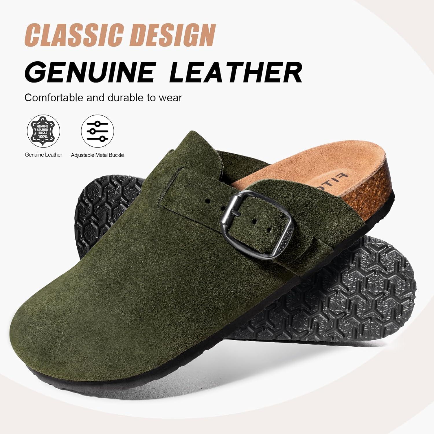 imageFITORY Mens Suede Clogs with Arch SupportLeather Cork Footed Mules Size 714Green