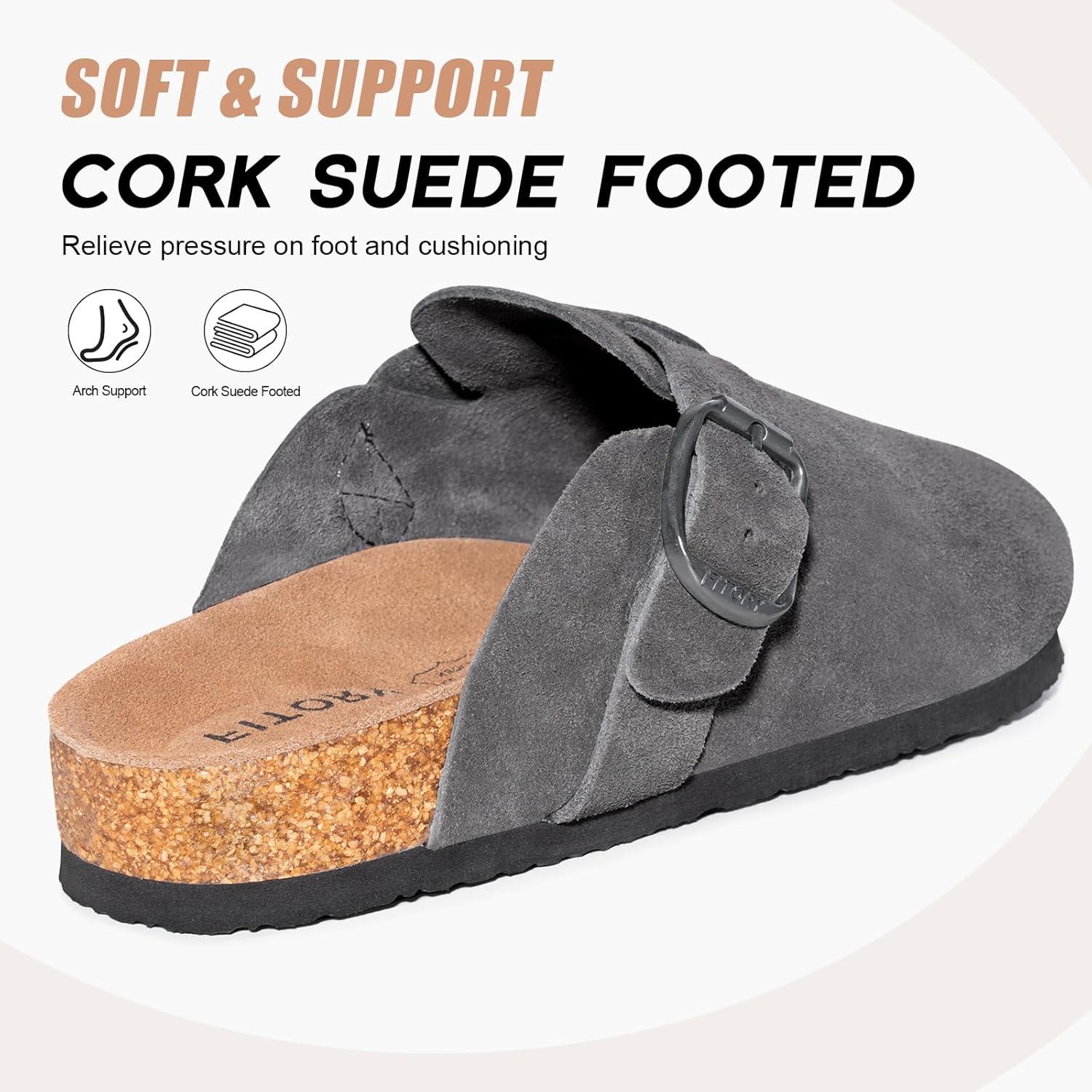 imageFITORY Mens Suede Clogs with Arch SupportLeather Cork Footed Mules Size 714Grey