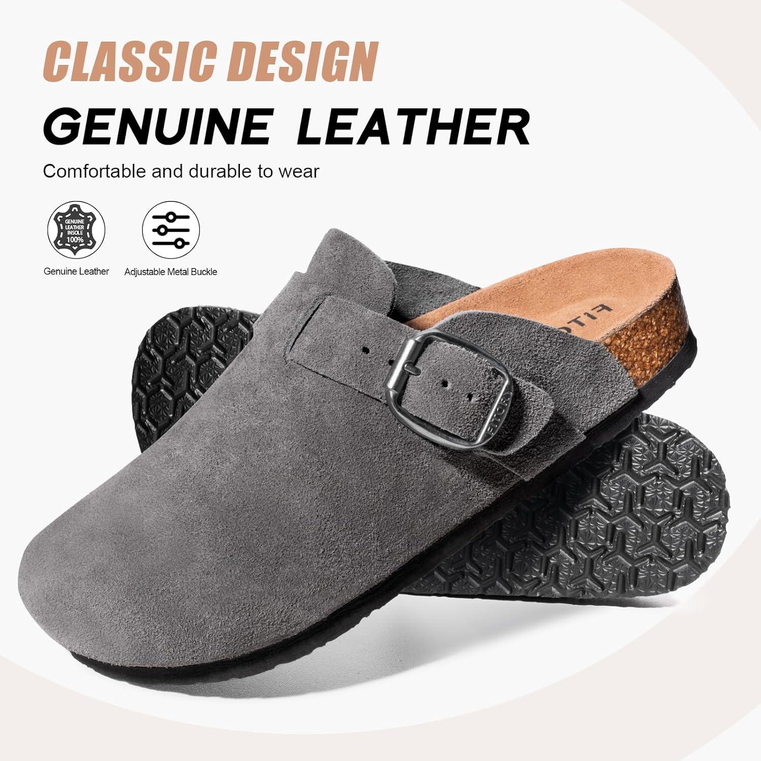 imageFITORY Mens Suede Clogs with Arch SupportLeather Cork Footed Mules Size 714Grey