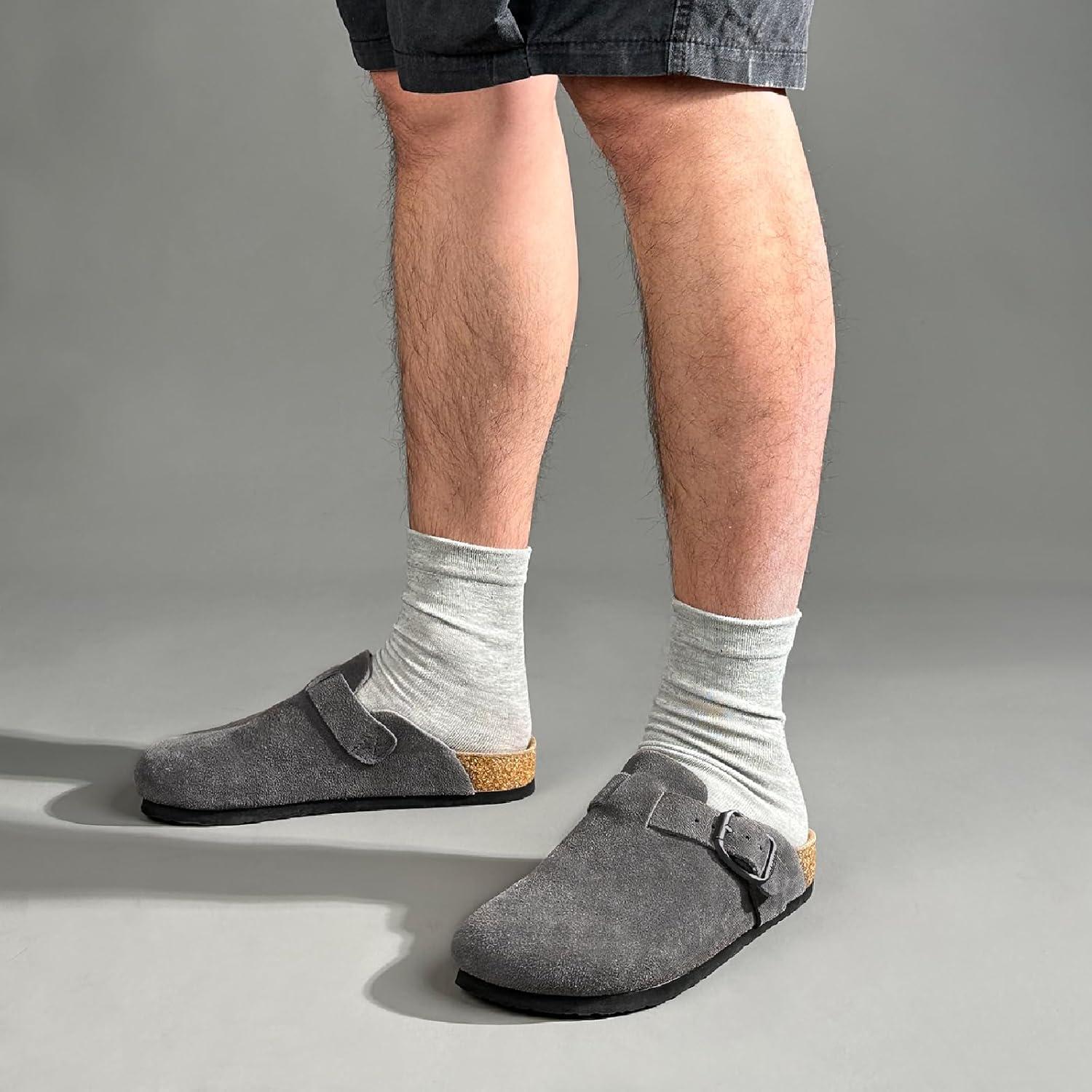 imageFITORY Mens Suede Clogs with Arch SupportLeather Cork Footed Mules Size 714Grey