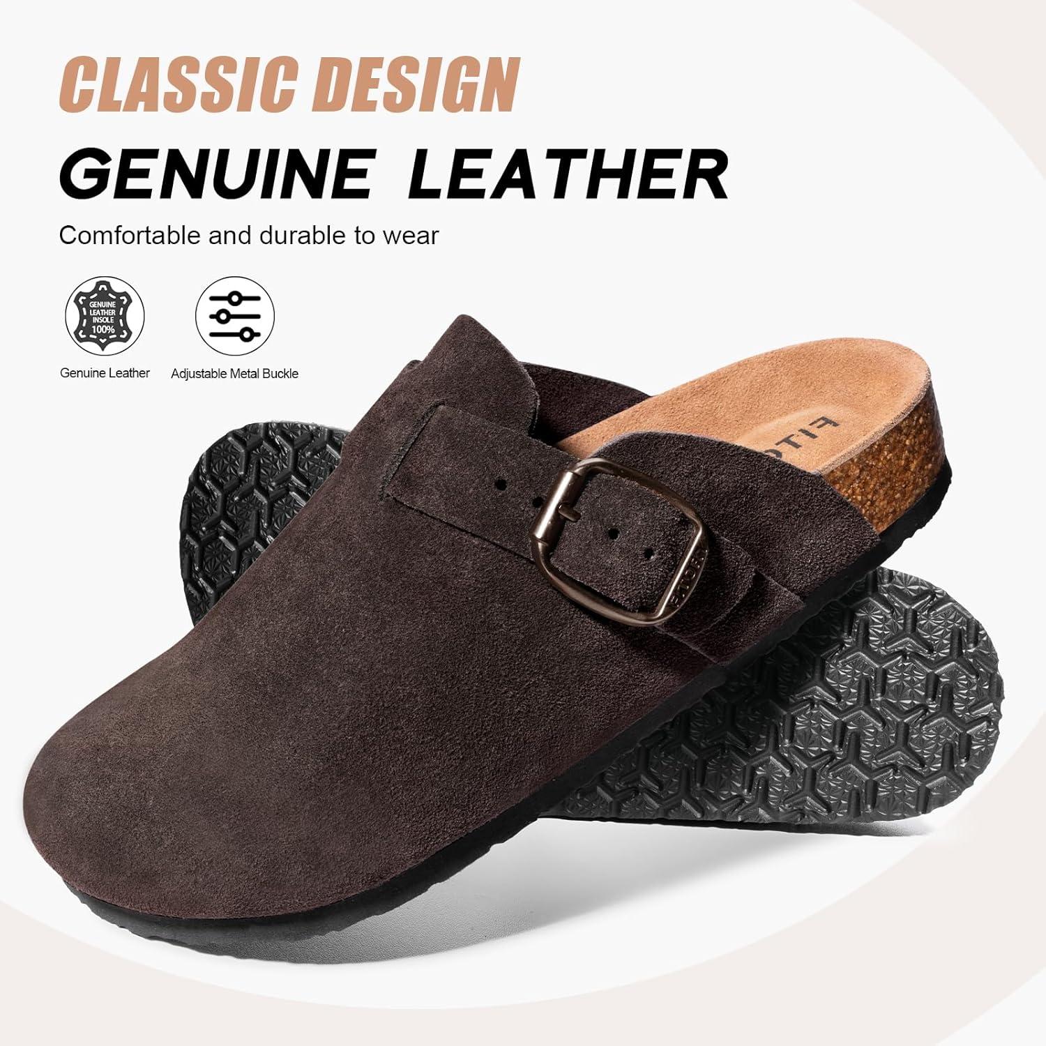 imageFITORY Mens Suede Clogs with Arch SupportLeather Cork Footed Mules Size 714Mocha