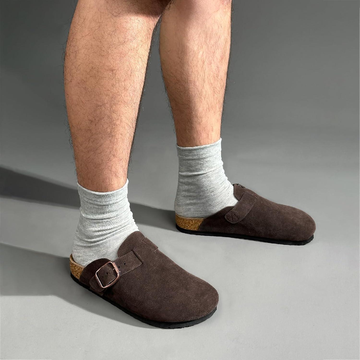 imageFITORY Mens Suede Clogs with Arch SupportLeather Cork Footed Mules Size 714Mocha