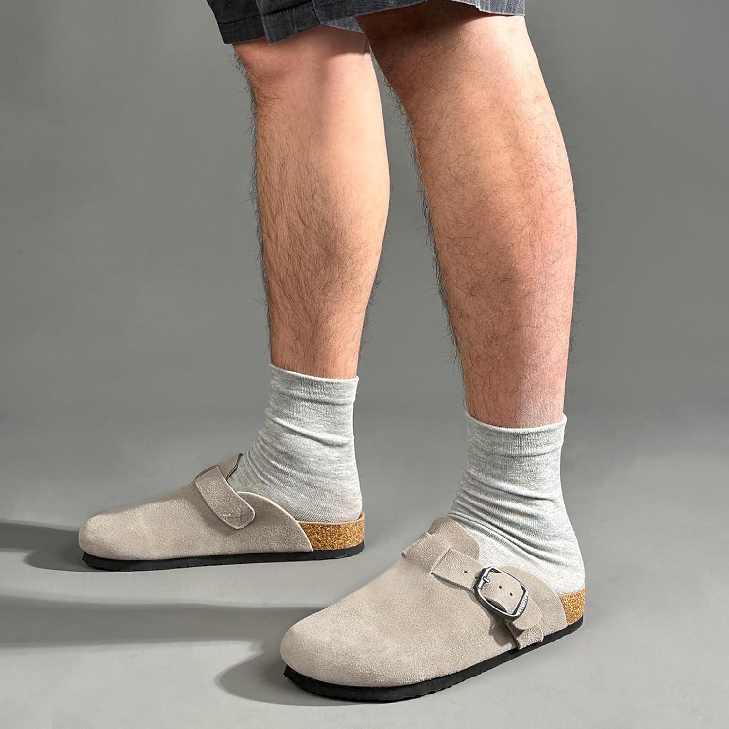 imageFITORY Mens Suede Clogs with Arch SupportLeather Cork Footed Mules Size 714Taupe