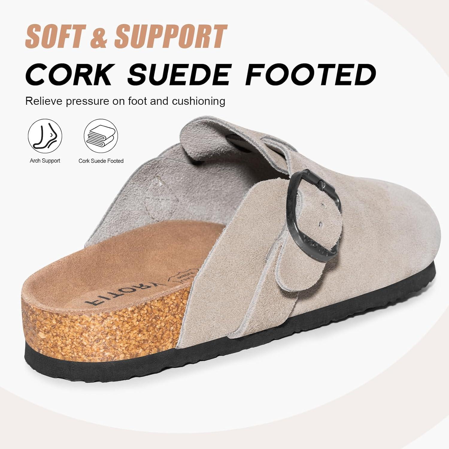 imageFITORY Mens Suede Clogs with Arch SupportLeather Cork Footed Mules Size 714Taupe