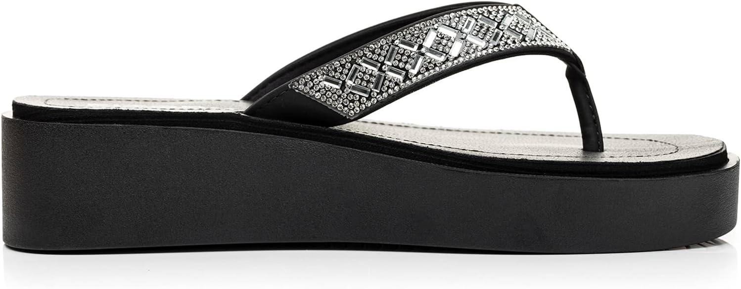 imageFITORY Women Flip Flops Platform Sandals with Rhinestone SizeClear