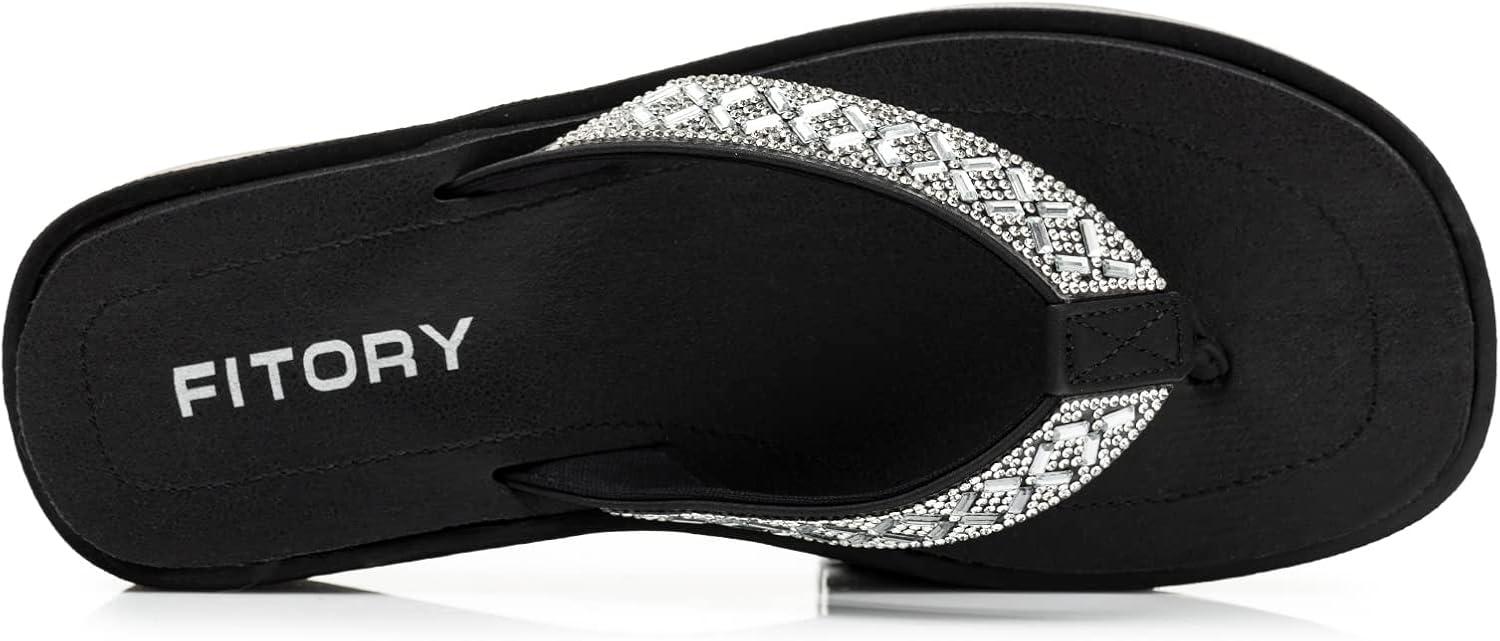 imageFITORY Women Flip Flops Platform Sandals with Rhinestone SizeClear