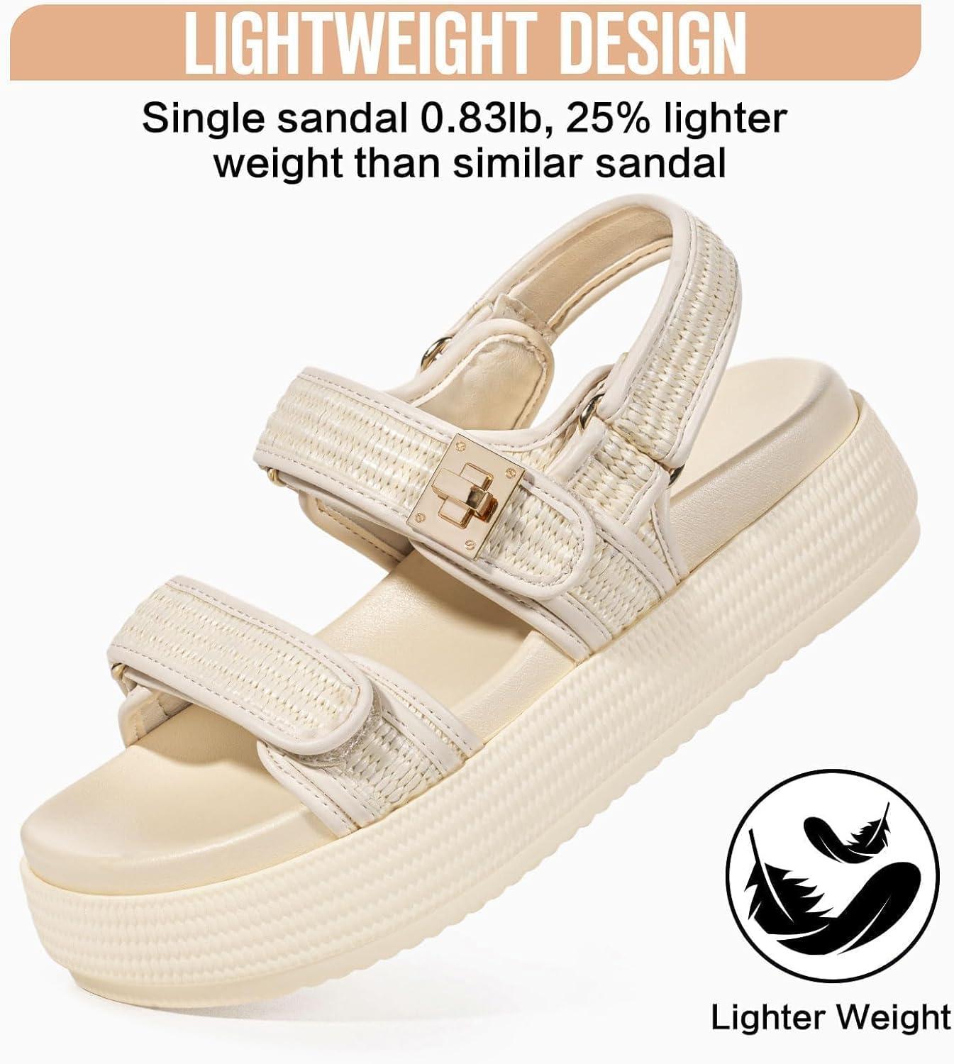 imageFITORY Women Platform Sandals Comfortable Open Toe Beach Shoes with Adjustable Buckle Straps for Summer Size 611Beige